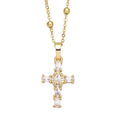 Fashionable Hip Hop Cross Pendant Necklace for Women with Micro Inlaid Gemstones and Zircon Crystals (NKB072)