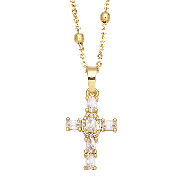 Fashionable Hip Hop Cross Pendant Necklace for Women with Micro Inlaid Gemstones and Zircon Crystals (NKB072)