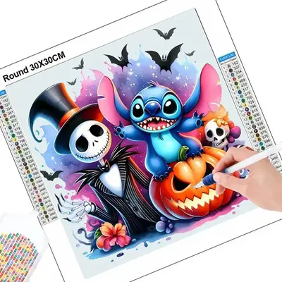 Stitch Themed DIY Diamond Arts Colorful Painting Kit without Frame, DIY 5D Diamond Arts Colorful Painting Kit, Halloween Wal...