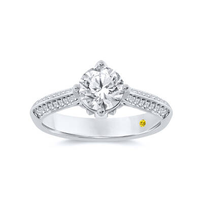 Uzma Knife Edge Hidden Halo Round Lab Grown Diamond Engagement Ring | 18K White Gold 1 1/4 CT. TW.
