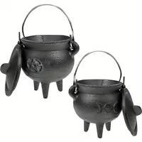 Cauldron Cast Iron Witchcraft Cast Cauldron With Lid And Carry Handle For Spells, Halloween Decoration Or Incense Burning Cla...