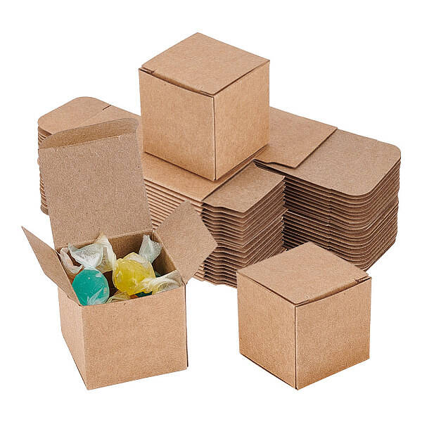 BENECREAT 50PCS Gift Boxes Brown Paper Boxes Party Favor Boxes with Lids for Gift Wrapping