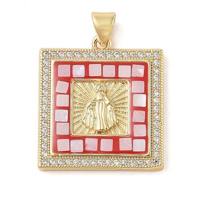 Brass & Shell & Clear Cubic Zirconia Pendants