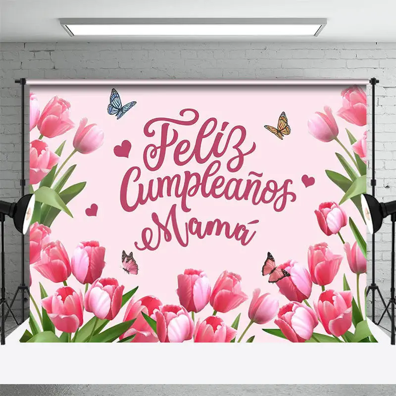 Feliz Cumpleanos Mama Flowers Mothers Day Backdrop - Aperturee