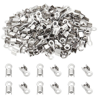 200 pcs 304 Stainless Steel Rectangle Fold Over Crimp Cord Ends Terminators End Tips