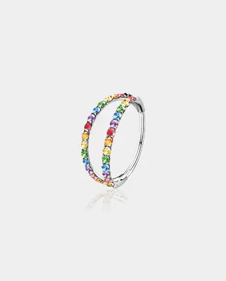 20G Black Double Hoop Nose Ring - Colorful CZ / 6mm