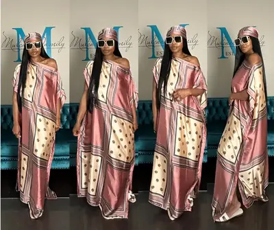 Santorini Collection Satin Kaftan Maxi with Matching Scarf- Mauve Beige Cream Blend Ships 10/17