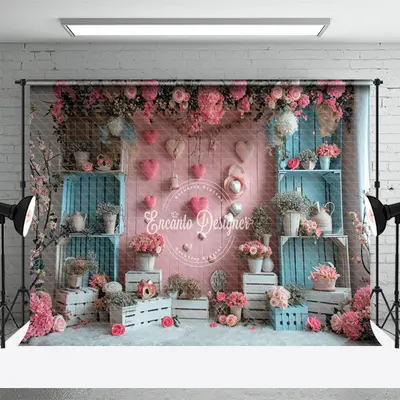 Pink And Blue Wall Love Hearts Valentine's Day Backdrop - Aperturee