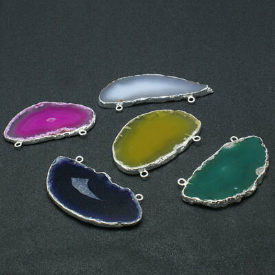 Electroplated Natural & Dyed Agate Big Pendants