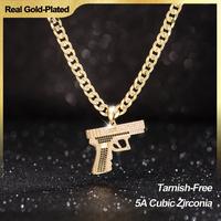 Holylegend 14K Real Gold-Plated Gun Pendant Necklace with AAAA CZ Diamonds, Streetwear Cuban and Rope Chain Jewelry, Bling Ac...