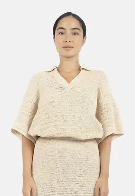 Sedona Crochet Polo Top-Natural | Size: L