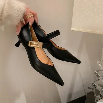 CHIKO Margaret Pointy Toe Kitten Heels Mary Jane Shoes