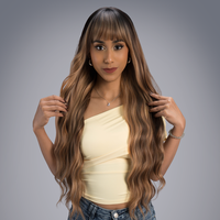 30-Inch Honey Wheat Brown with Dark Roots Body Wave Synthetic Wig | 【Heat Resistant】【Cap Included】 |