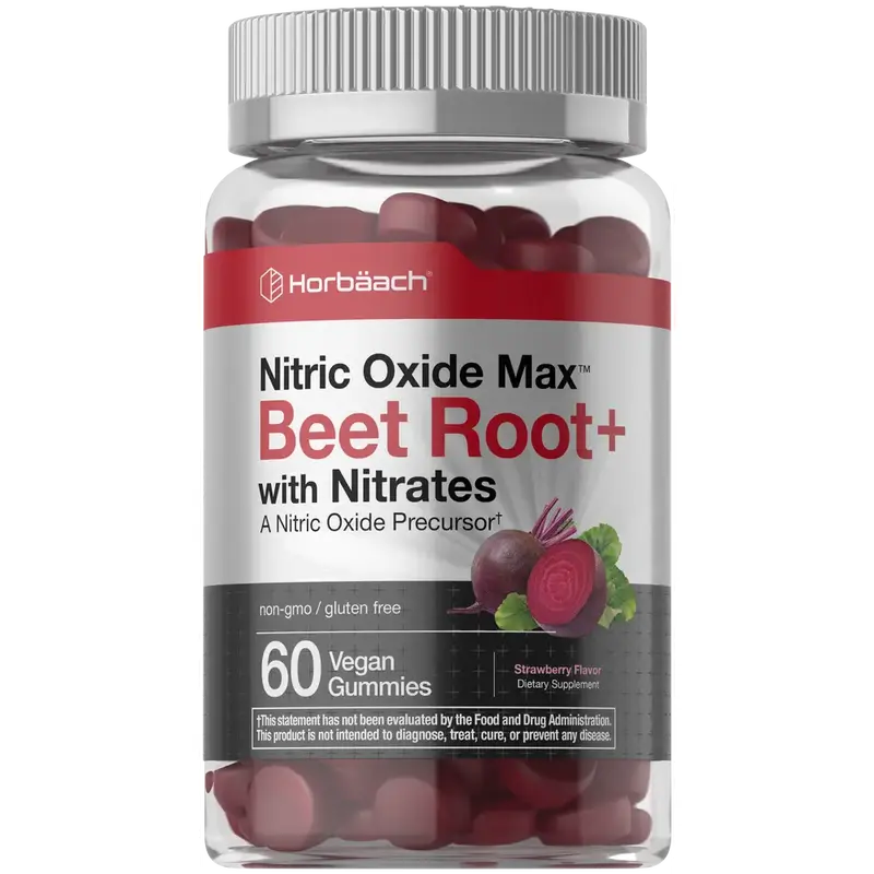 Horbäach Nitric Oxide Beet Root Gummies | 60 Count | with Nitrates | Strawberry Flavor | Vegan, Non-GMO, Gluten Free Supplem...
