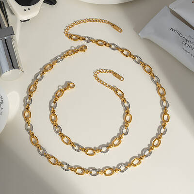 Stainless Steel Oval Link Chain Bracelets & Necklaces Sets for Women