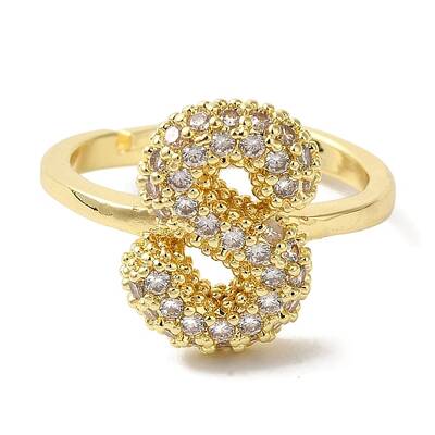 Rack Plating Letter Brass Micro Pave Clear Cubic Zirconia Adjustable Rings for Women