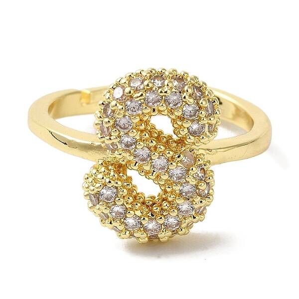 Rack Plating Letter Brass Micro Pave Clear Cubic Zirconia Adjustable Rings for Women