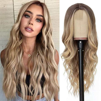 Ombre Blonde Wavy Wig for Women 26 Inch Long Blonde Curly Wavy Wig with Dark Roots Natural Looking Middle Part Synthetic Heat...