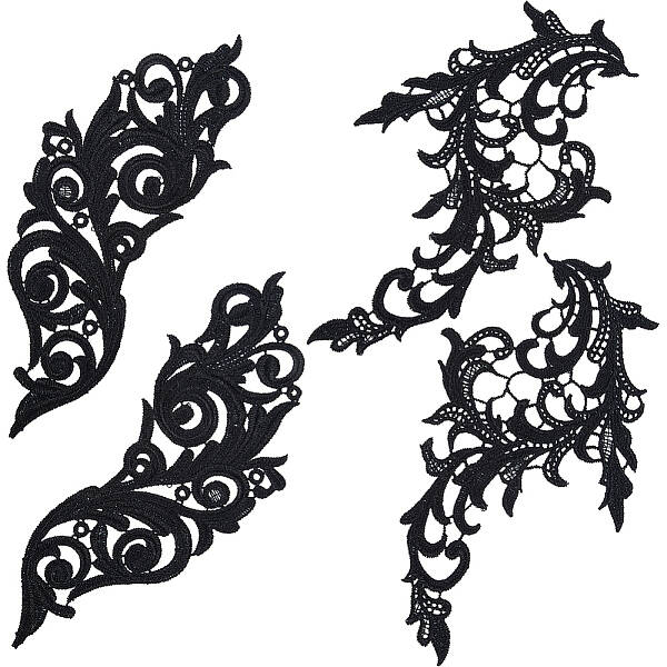 2 Pairs 2 Style Polyester Embroidery Flower Lace Appliques
