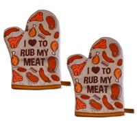 I Love To Rub My Meat Funny Baking Grilling BBQ Graphic Novelty Kitchen Glove Funny Graphic Kitchenwear Funny Food  Novelty C...