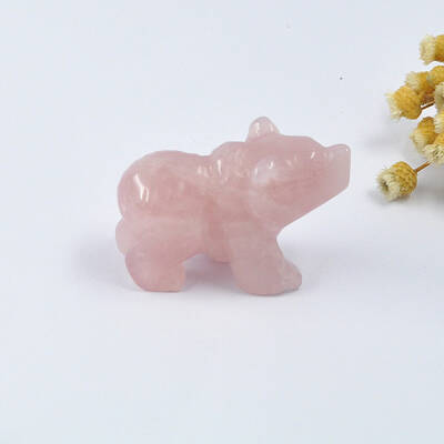 Natural Rose Quartz Carved Bear Display Decorations