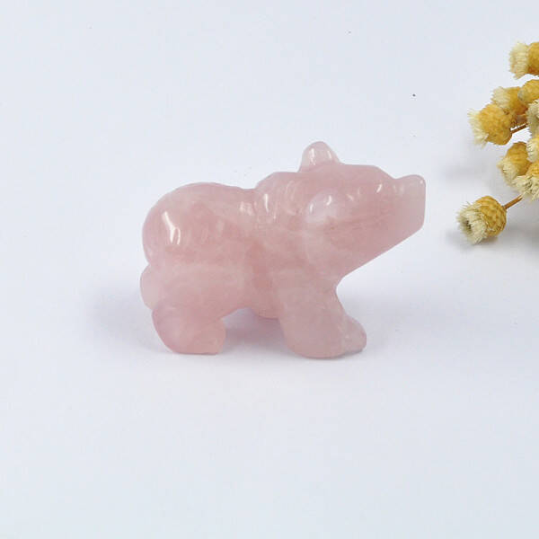 Natural Rose Quartz Carved Bear Display Decorations