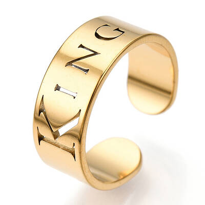 Ion Plating(IP) 304 Stainless Steel Word King Open Cuff Ring for Women