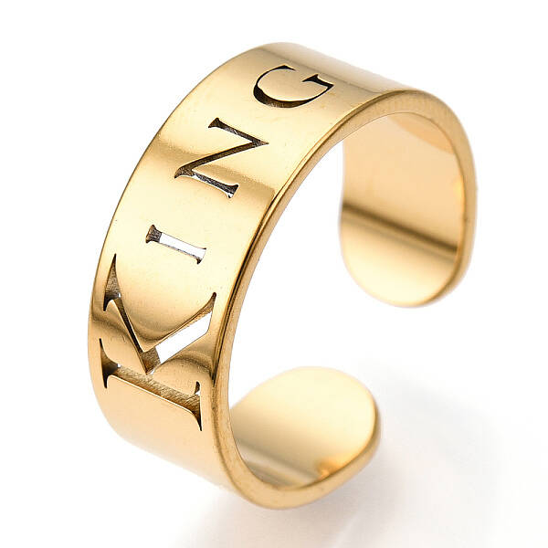 Ion Plating(IP) 304 Stainless Steel Word King Open Cuff Ring for Women