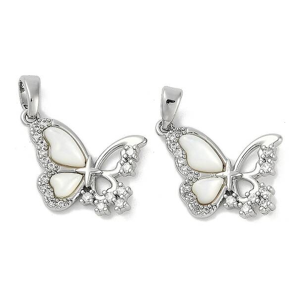 Brass Pave Natural White Shell Butterfly Pendants