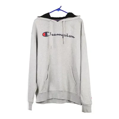Champion Spellout Hoodie - Large Grey Cotton Blend