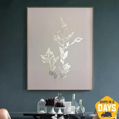 Large Acrylic Abstract Silver Painting Gold Leaf Painting Contemporary Modern Art Unique Abstract Painting Creative Wall Art ...