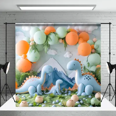 Clould Mountain Blue Dinosaur Safari Photo Backdrop - Aperturee
