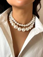 Women's Punk Style Faux Pear Decor Beaded Necklaces, 2pcs/set Vintage Retro Trendy Matching Necklaces, Chic Jewelry As Birthd...