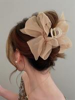 Tiered Layered Bow Design Mesh Hair Claw for Women, Large Size Easy Grasping Clip for Back To School, Barrettes, Accessories