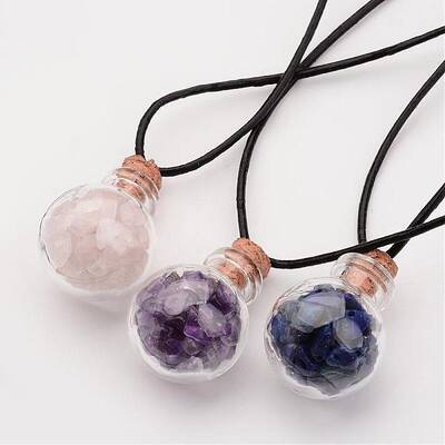 Glass Wishing Bottle Leather Cord Pendant Necklaces