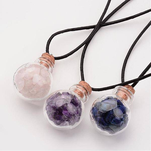 Glass Wishing Bottle Leather Cord Pendant Necklaces