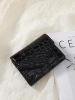 Women's Summer Simple Plain Crocodile Embossed Pattern Pu Leather Card Holder, Multi-card Card Holder, Solid Color Bifold Wal...