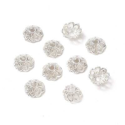 Silver Color Plated Alloy Flower Bead Caps
