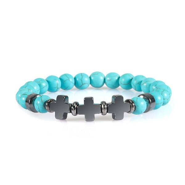 Round Dyed Synthetic Turquoise Beaded Stretch Bracelets