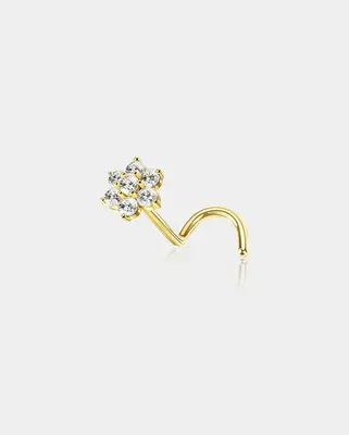 14K Gold CZ Flower Screw Nose Stud