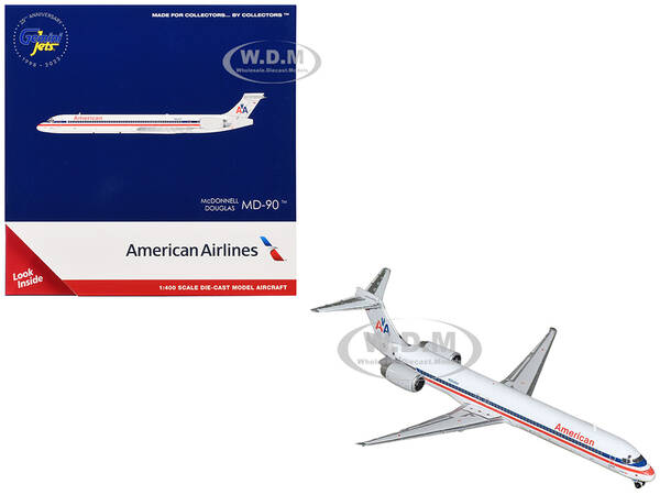 McDonnell Douglas MD-90 Commercial Aircraft American Airlines (N904RA) White with Blue and Red Stripes 1/400 Diecast Model Ai...