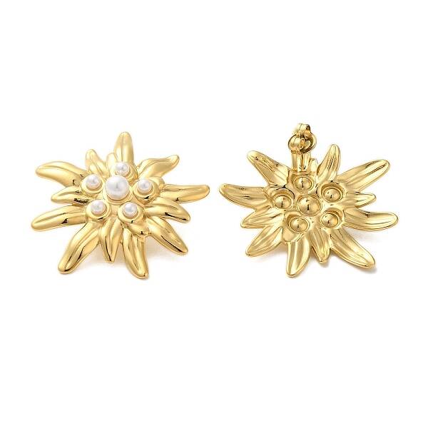 304 Stainless Steel Shell Pearl Flower Stud Earrings for Women