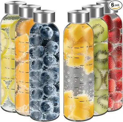 【WINSA】 Reusable Glass Juice Bottles With Lids 17oz 25oz-4Pack- 6 Pack, Clear Water Bottle, Juicing Bottles Reusable Glas...