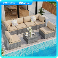 Walsunny Patio Furniture Set 7 Pieces Outdoor Rattan Chair Wicker Sofa Garden Conversation Bistro Sets for Yard, Pool or Back...