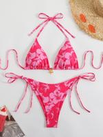 Two-piece Set Women's Floral Print Bikinis Sets, Casual Fashion Chic Swimsuit Set for Beach Holiday Vacation, Ladies Swimwear...