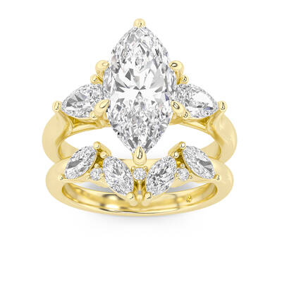 Lumina Lab Grown Marquise Diamond Engagement Ring with the Annabella Wedding Band | 14K Yellow Gold 4 ct. tw.
