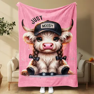 Highland Cow Pattern Blanket, 1/2 Counts Soft Comfortable Throw Blanket, Cool Bedroom Bedding Blankets, Warm Napping Blanket ...