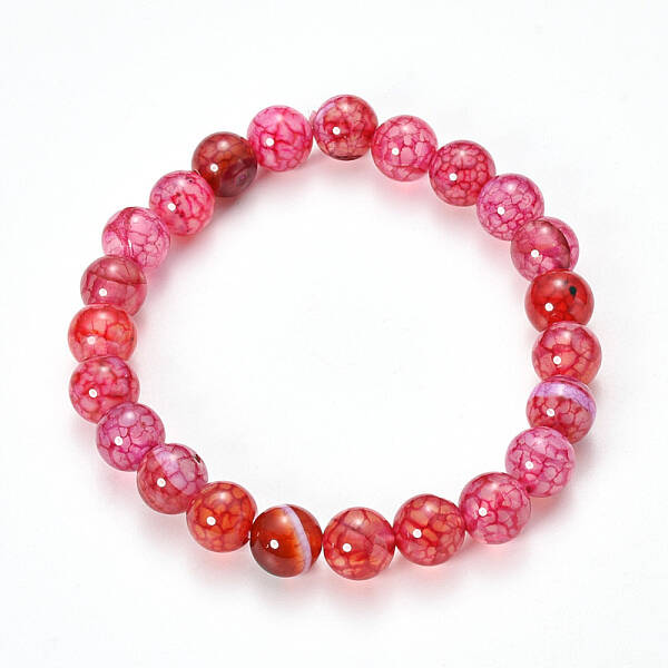 Natural Dragon Veins Agate Beaded Stretch Bracelets