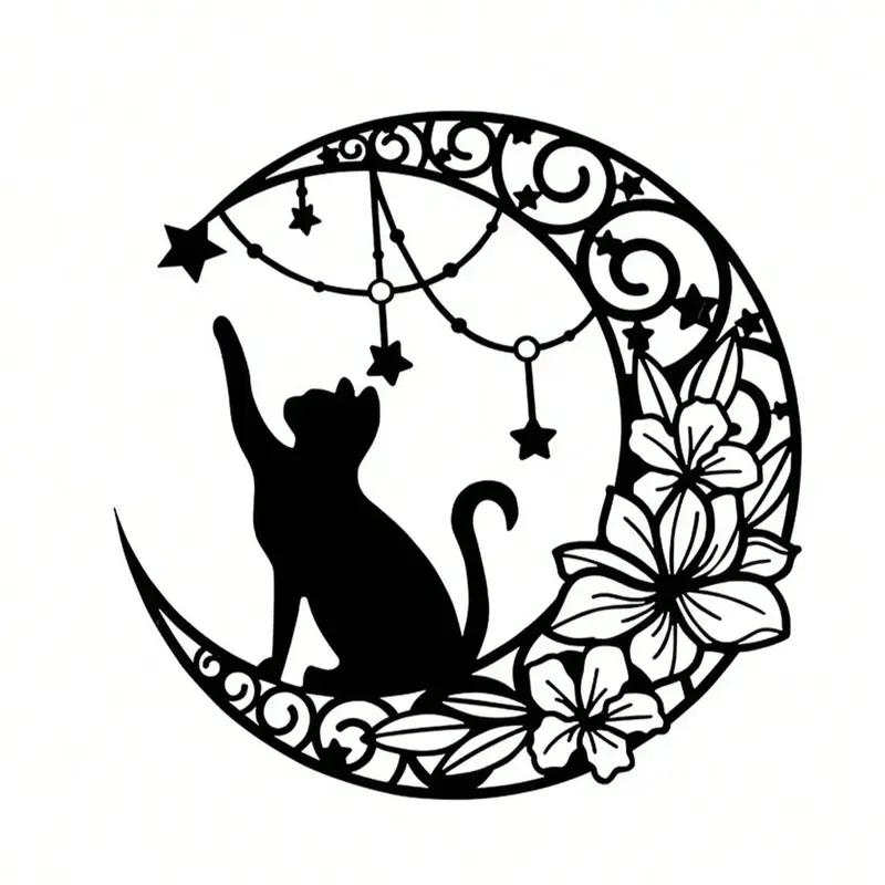 Moon & Cat Design Wall Hanging Ornament, Metal Wall Art Decoration, Wall Decor for Home Living Room Bedroom, Fall Decor, Men ...