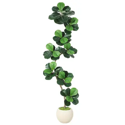 Garvee Fiddle Leaf Fig Artificial Tree with White Planter, 7ft Faux Plants Indoor with Moss, Fake Rubber Tall Fake Floor Plan...
